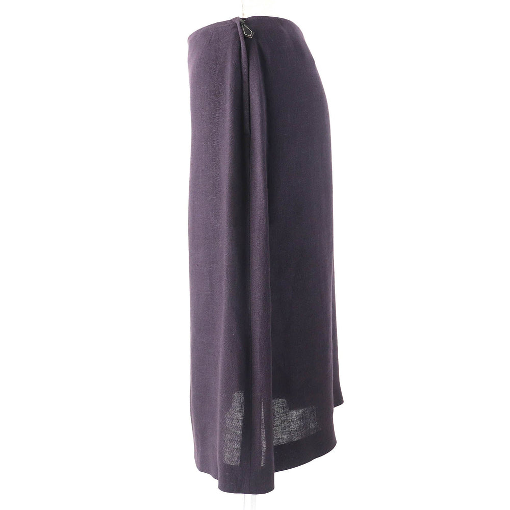 HERMES skirt Main: 100% linen, leather part: cowhide Dark purple type Women 38 Used Authentic
