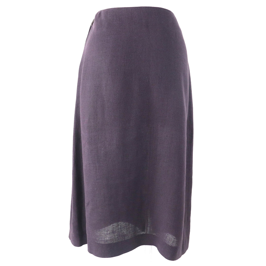 HERMES skirt Main: 100% linen, leather part: cowhide Dark purple type Women 38 Used Authentic