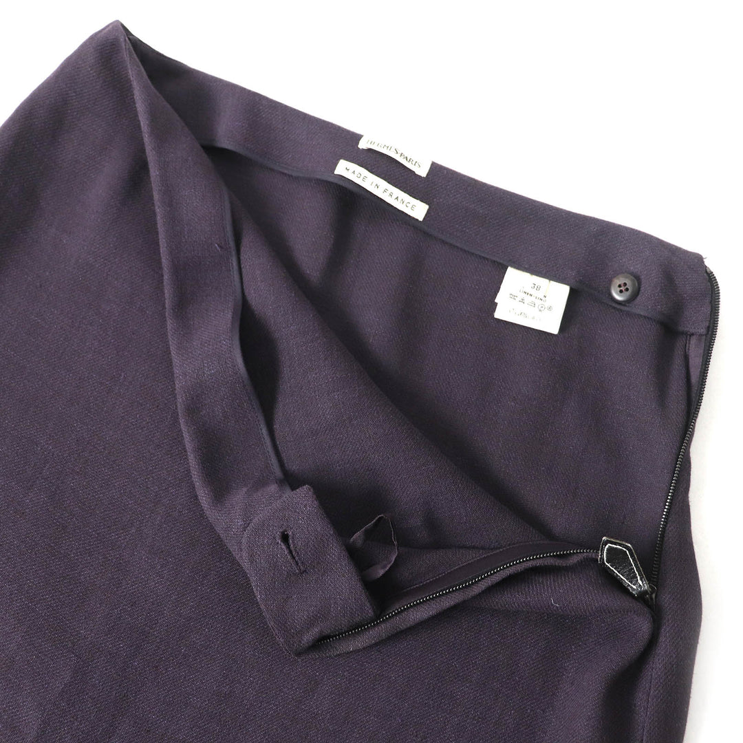 HERMES skirt Main: 100% linen, leather part: cowhide Dark purple type Women 38 Used Authentic