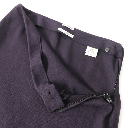 HERMES skirt Main: 100% linen, leather part: cowhide Dark purple type Women 38 Used Authentic