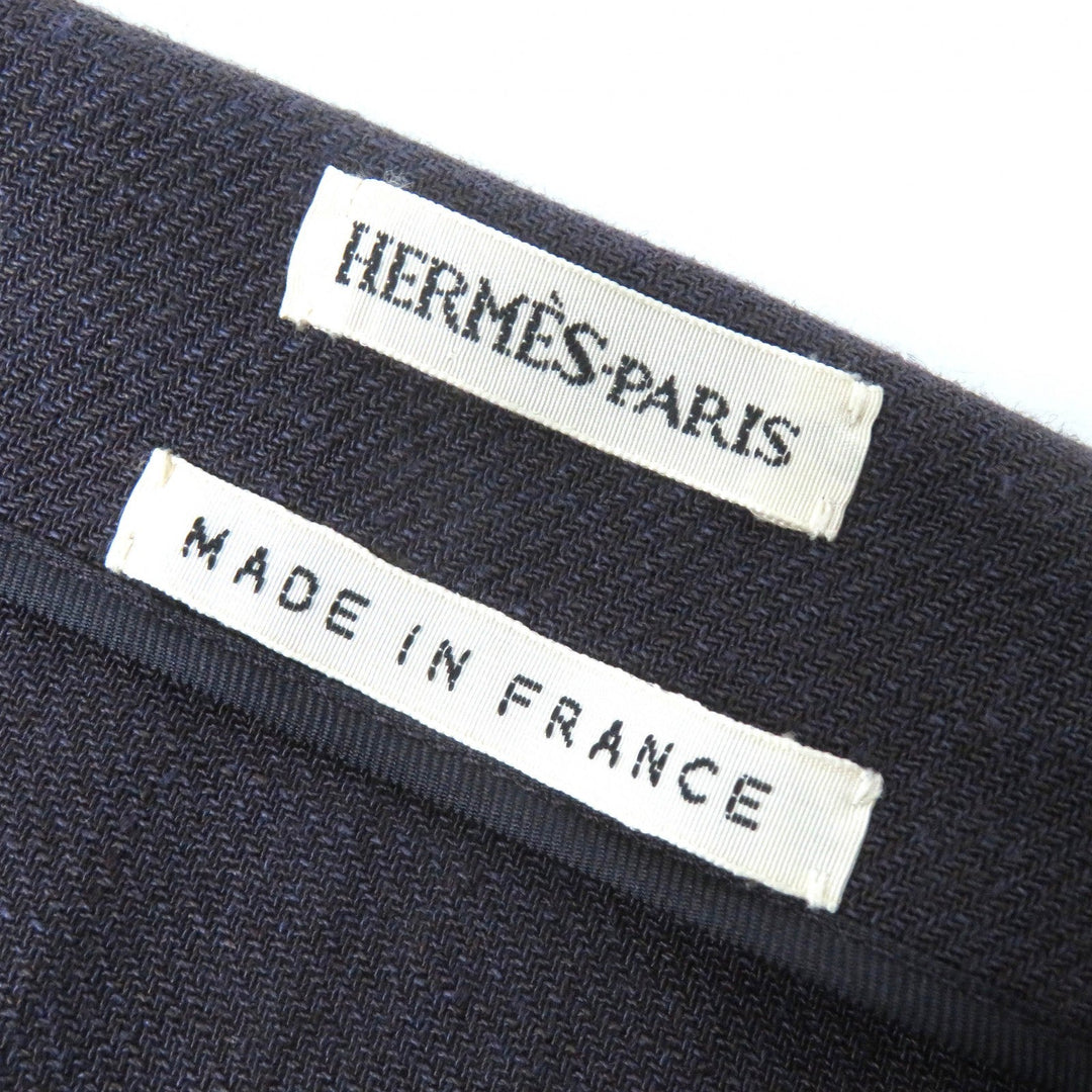HERMES skirt Main: 100% linen, leather part: cowhide Dark purple type Women 38 Used Authentic