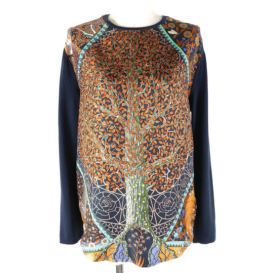 HERMES knit Outer: 100% silk, Main: 100% wool Navy multi-color Women M Used Authentic