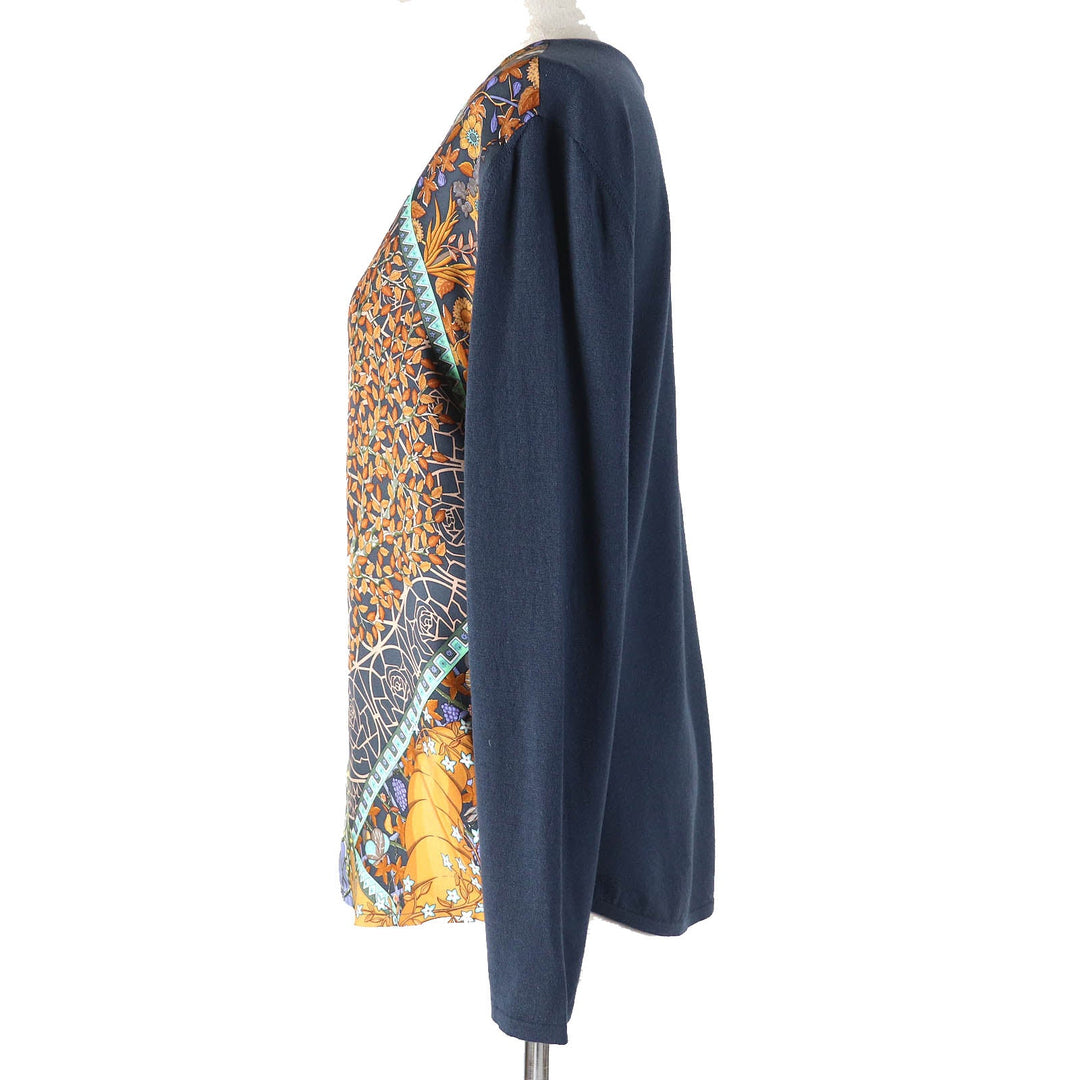HERMES knit Outer: 100% silk, Main: 100% wool Navy multi-color Women M Used Authentic
