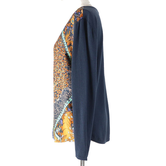 HERMES knit Outer: 100% silk, Main: 100% wool Navy multi-color Women M Used Authentic
