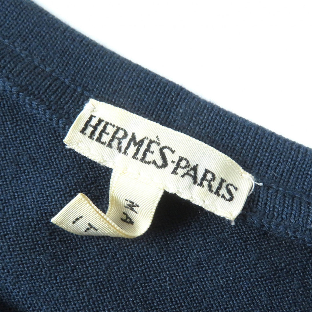 HERMES knit Outer: 100% silk, Main: 100% wool Navy multi-color Women M Used Authentic