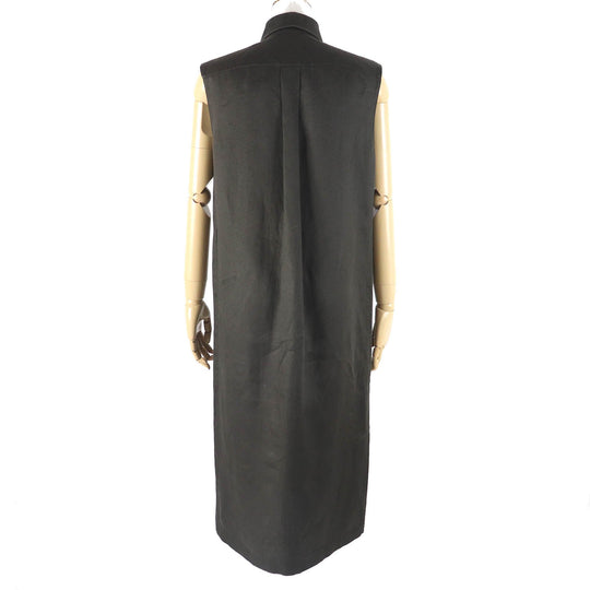 HERMES one piece Main: 100% linen khaki Women 38 Used Authentic