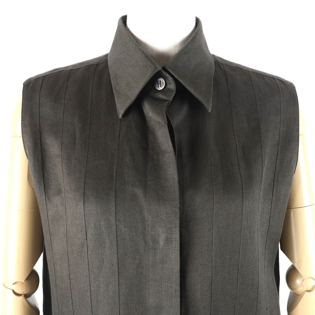 HERMES one piece Main: 100% linen khaki Women 38 Used Authentic