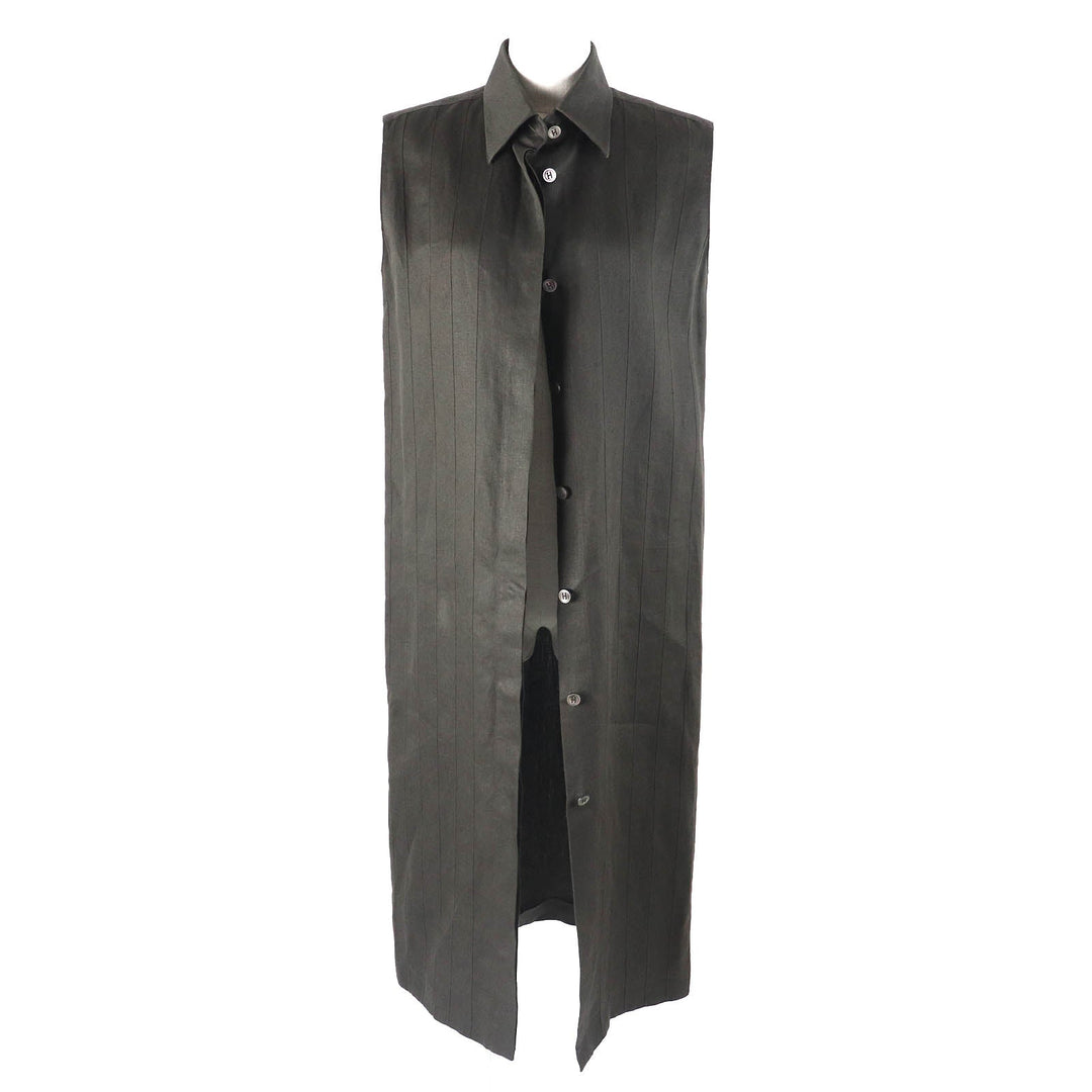 HERMES one piece Main: 100% linen khaki Women 38 Used Authentic