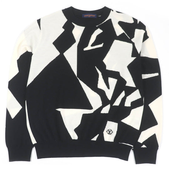 LOUIS VUITTON knit 1AAU2Y Main: 100% wool White black mens L Used Authentic