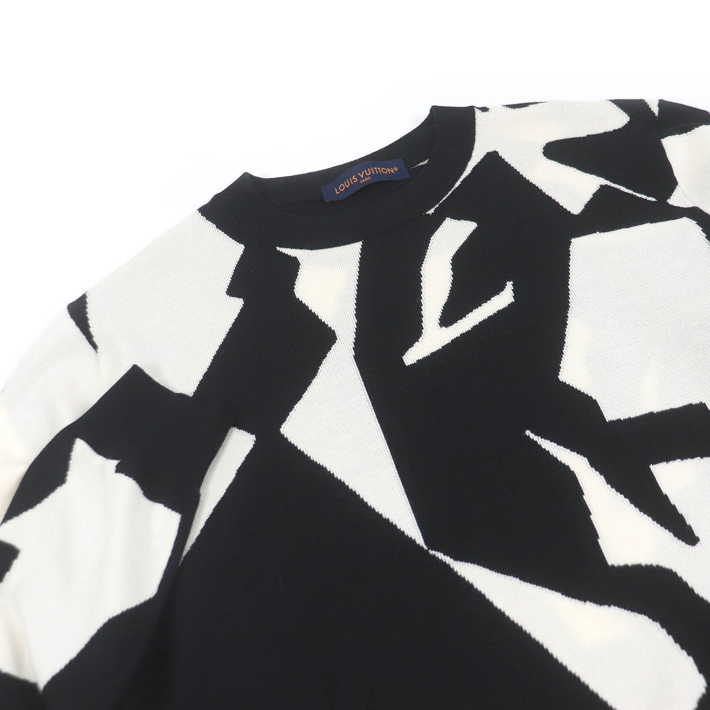LOUIS VUITTON knit 1AAU2Y Main: 100% wool White black mens L Used Authentic