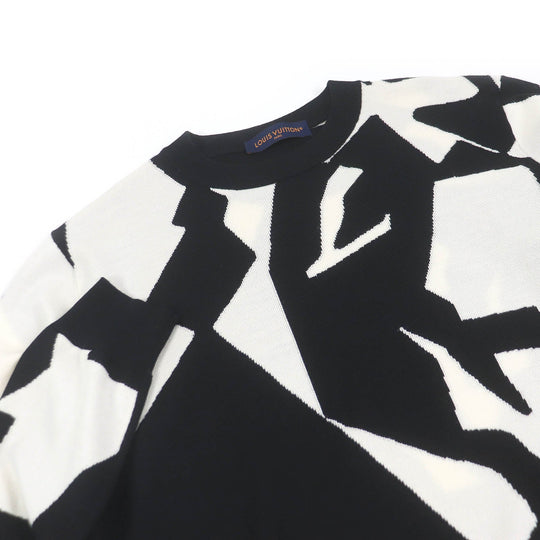 LOUIS VUITTON knit 1AAU2Y Main: 100% wool White black mens L Used Authentic