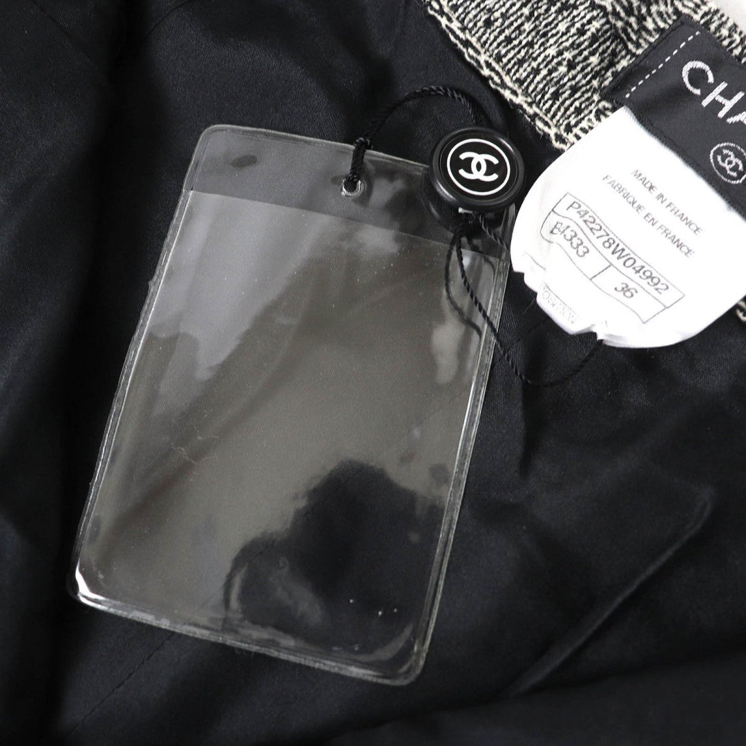 CHANEL Pants P42278 Main: 100% wool, Lining: 100% silk, Part: 100% silk Black White Women 36 Used Authentic