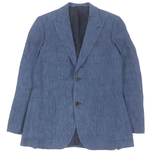 HERMES tailored jacket Outer: 100% linen, lining: 100% cupra blue mens 46 Used Authentic
