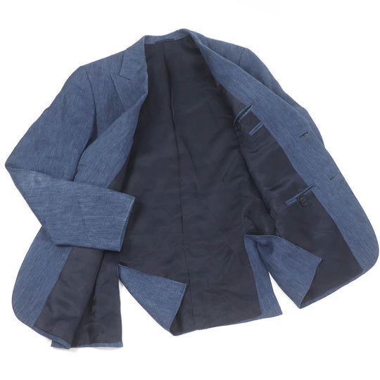 HERMES tailored jacket Outer: 100% linen, lining: 100% cupra blue mens 46 Used Authentic