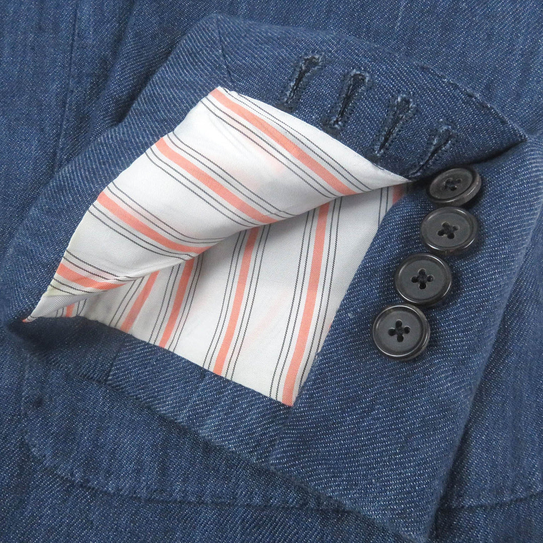 HERMES tailored jacket Outer: 100% linen, lining: 100% cupra blue mens 46 Used Authentic