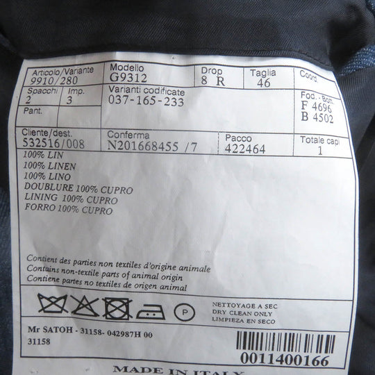 HERMES tailored jacket Outer: 100% linen, lining: 100% cupra blue mens 46 Used Authentic