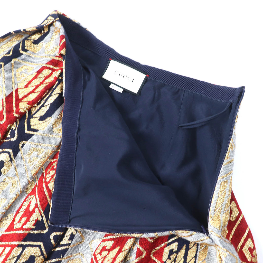GUCCI Long skirt 524386 Outer: 78% wool, Outer: 22% polyester, Lining: 71% acetate, Lining: 29% silk Red Navy Grey Gold Women 40 Used Authentic