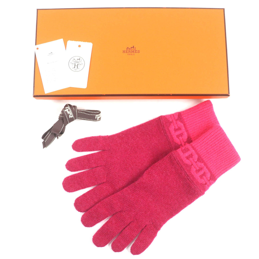 HERMES gloves H232006G Main: 99% cashmere, Main: 1% elastane Rose Extreme HEAVEN Women S Used Authentic