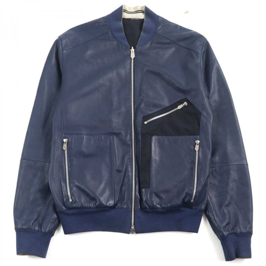 HERMES leather jacket lambskin Navy black 48