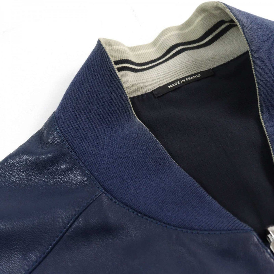 HERMES leather jacket lambskin Navy black 48