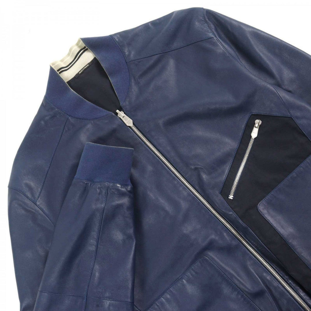 HERMES leather jacket lambskin Navy black 48