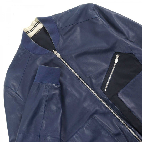 HERMES leather jacket lambskin Navy black 48