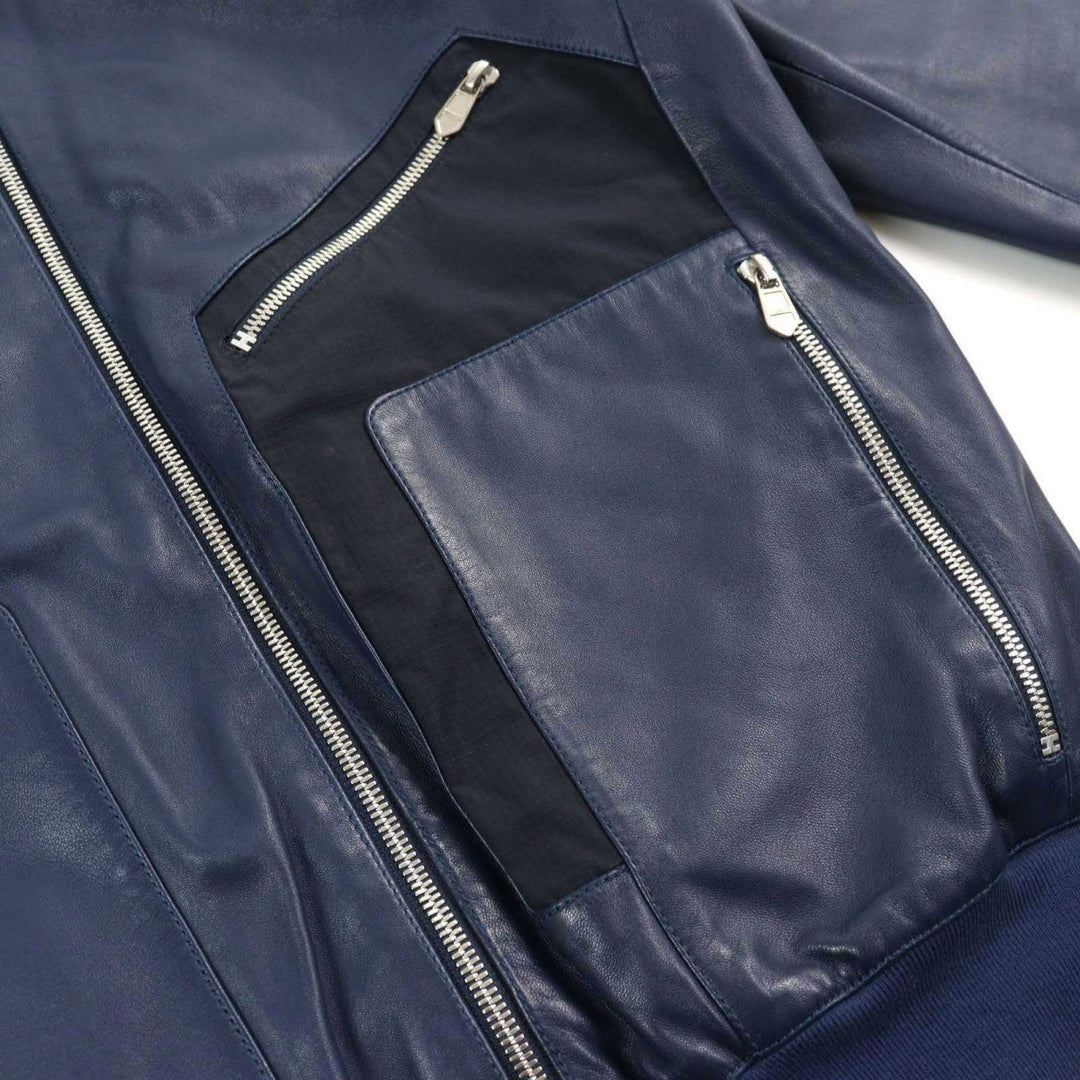HERMES leather jacket lambskin Navy black 48