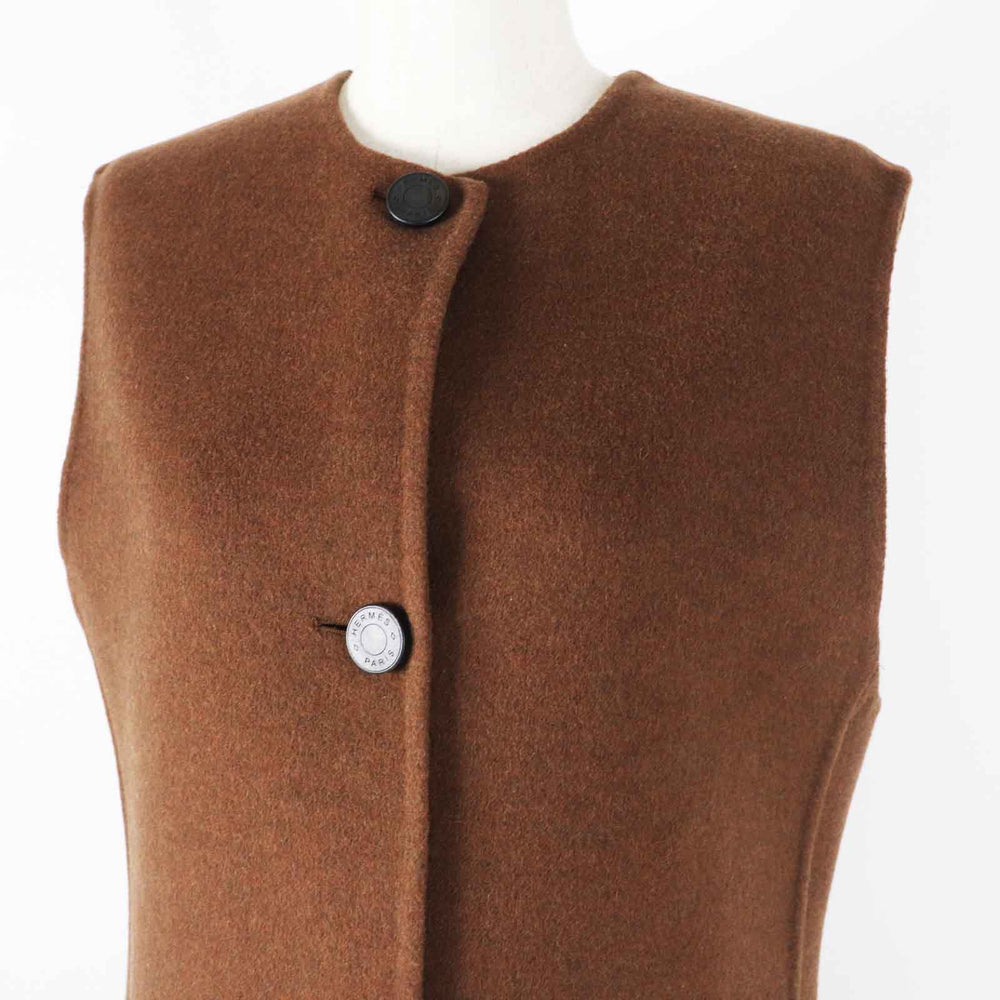 HERMES Vest 3H0198DB Main: 100% cashmere Brown Women 38 Used Authentic