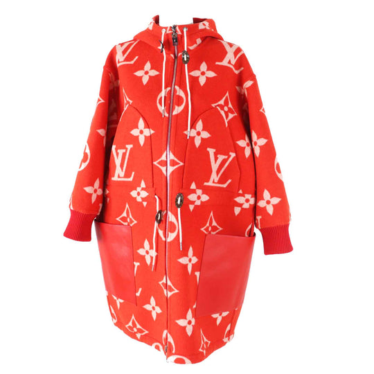 LOUIS VUITTON coat FMCO07 Outer: 99% wool, Outer: 1% silk, Part: 80% wool, Part: 13% nylon, Part: 1% polyurethane Red white Women 36 Used Authentic