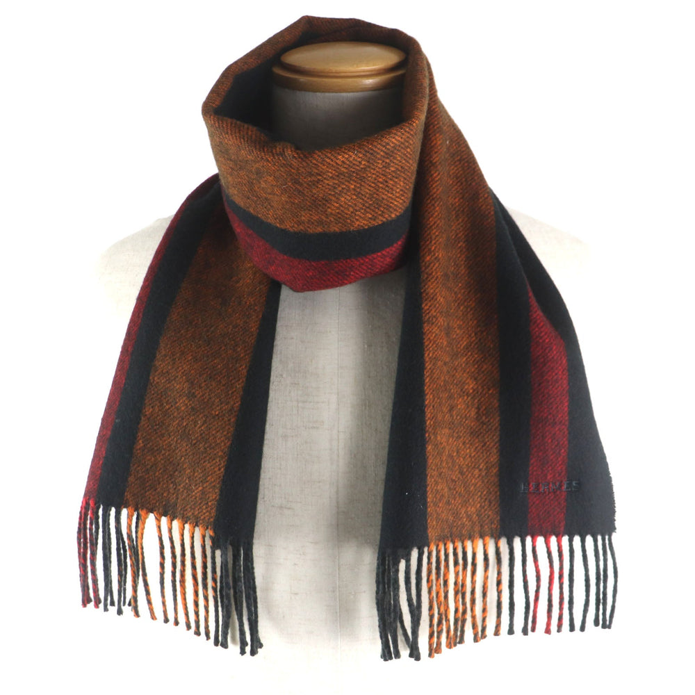 HERMES Scarf Main: 100% cashmere Black Grey mens Used Authentic