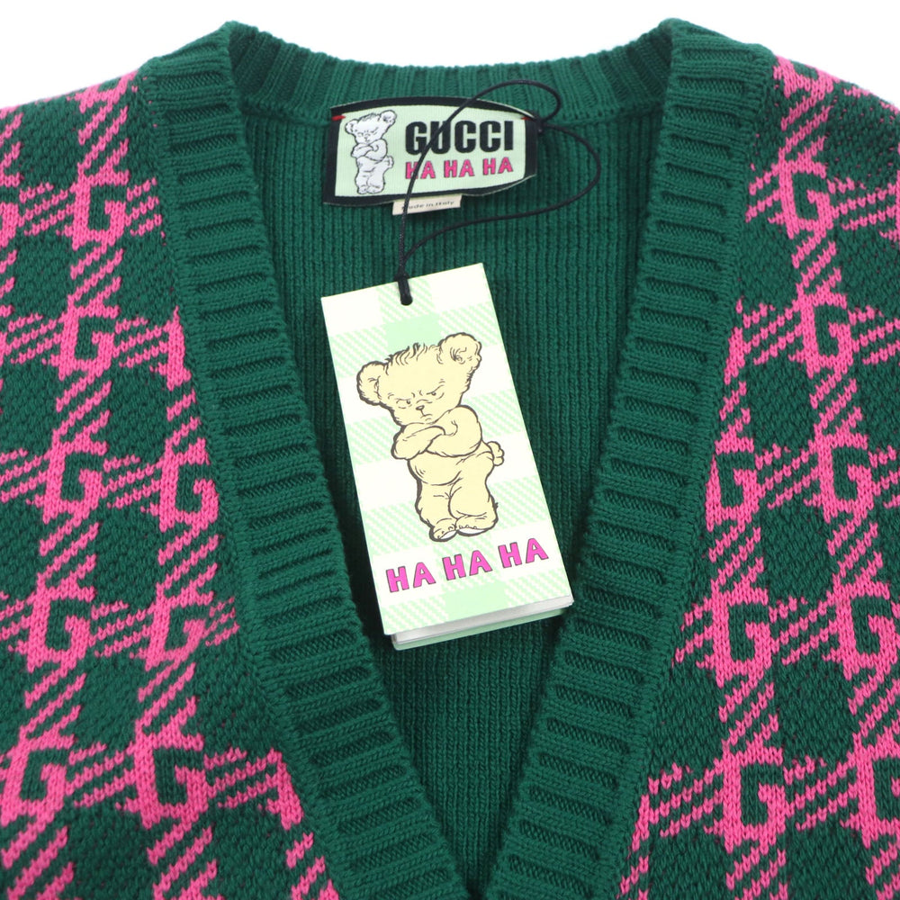 GUCCI Vest 711573 Main: 71% wool, Main: 29% cotton, Outer: 100% wool Green pink HA HA HA mens M Used Authentic