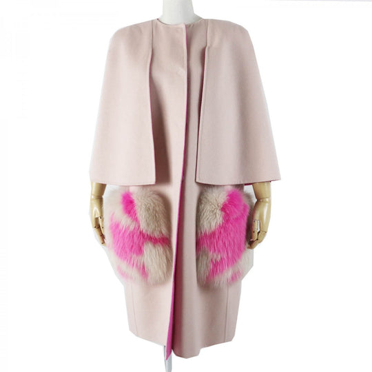 FENDI coat FF8458 W1D Outer: 100% wool, fur: fox pink Women 46 Used Authentic
