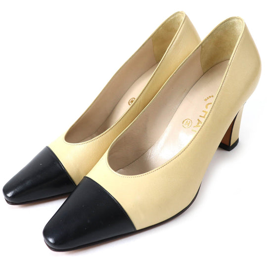 CHANEL pumps Main: Leather Beige black Women 36 Used Authentic
