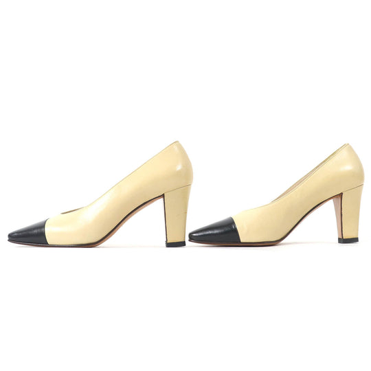 CHANEL pumps Main: Leather Beige black Women 36 Used Authentic