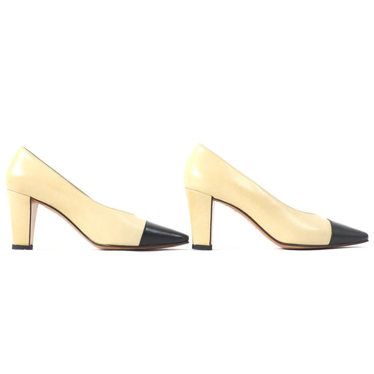 CHANEL pumps Main: Leather Beige black Women 36 Used Authentic