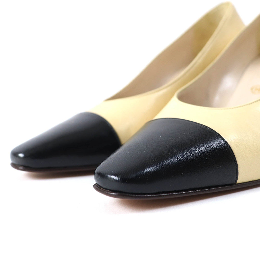 CHANEL pumps Main: Leather Beige black Women 36 Used Authentic