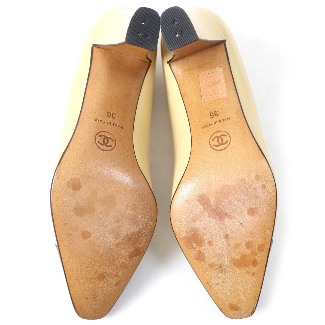 CHANEL pumps Main: Leather Beige black Women 36 Used Authentic