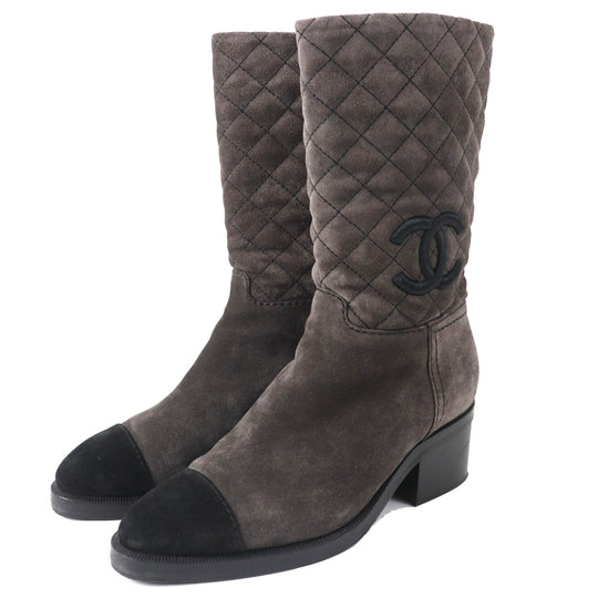 CHANEL boots G38158X56289 Main: Suede leather Charcoal gray black Women 36.5 Used Authentic