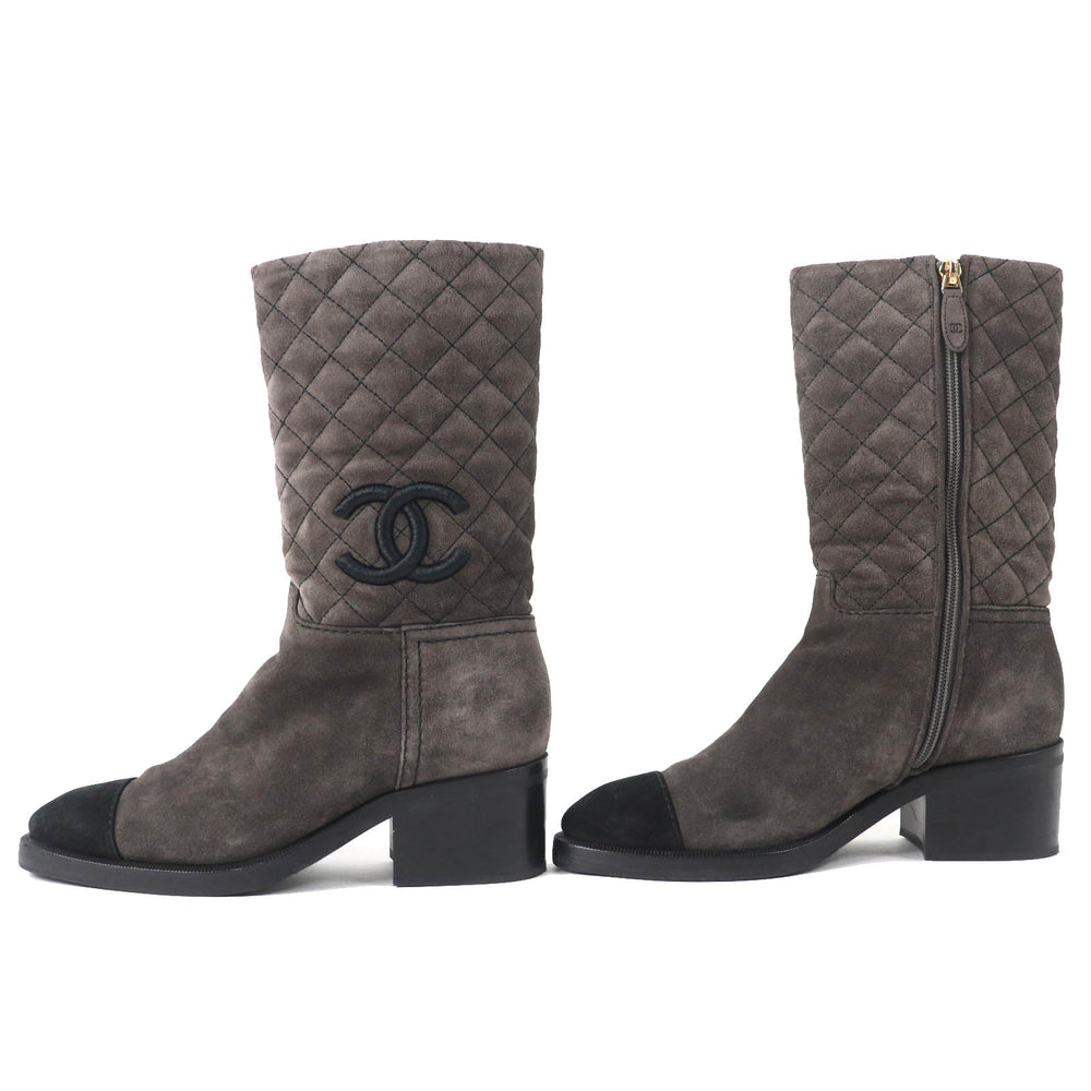 CHANEL boots G38158X56289 Main: Suede leather Charcoal gray black Women 36.5 Used Authentic