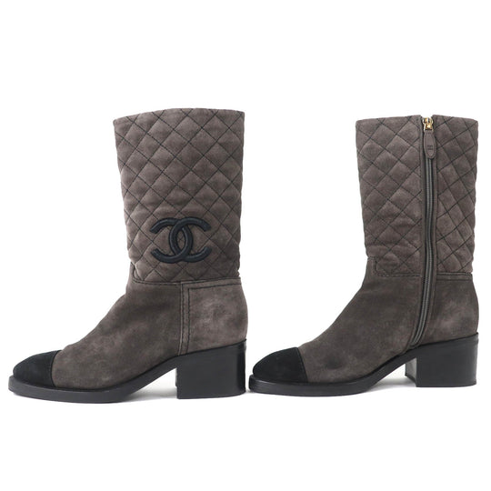 CHANEL boots G38158X56289 Main: Suede leather Charcoal gray black Women 36.5 Used Authentic