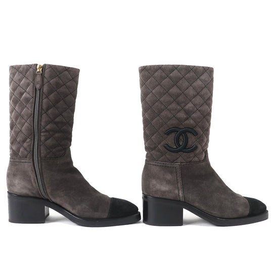 CHANEL boots G38158X56289 Main: Suede leather Charcoal gray black Women 36.5 Used Authentic