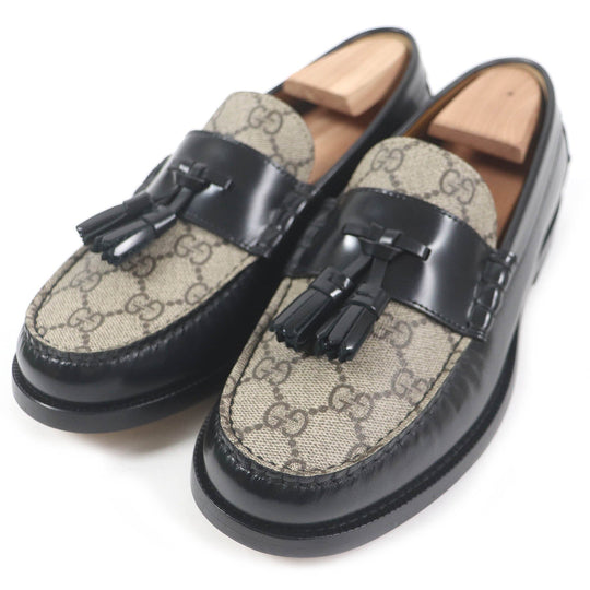 GUCCI loafers 673817 Main: GG canvas, Main: Leather Beige black mens 5.5 Used Authentic