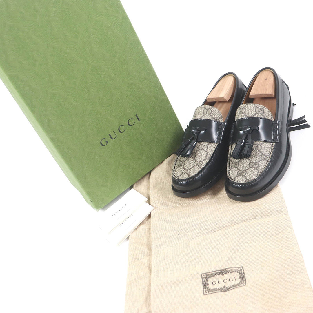 GUCCI loafers 673817 Main: GG canvas, Main: Leather Beige black mens 5.5 Used Authentic