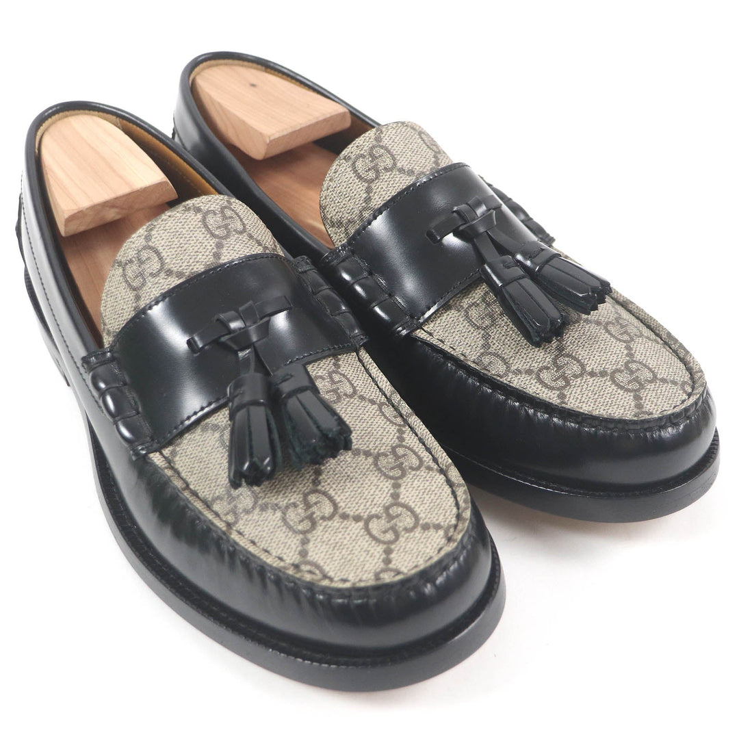 GUCCI loafers 673817 Main: GG canvas, Main: Leather Beige black mens 5.5 Used Authentic