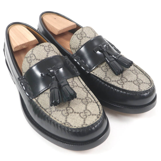 GUCCI loafers 673817 Main: GG canvas, Main: Leather Beige black mens 5.5 Used Authentic