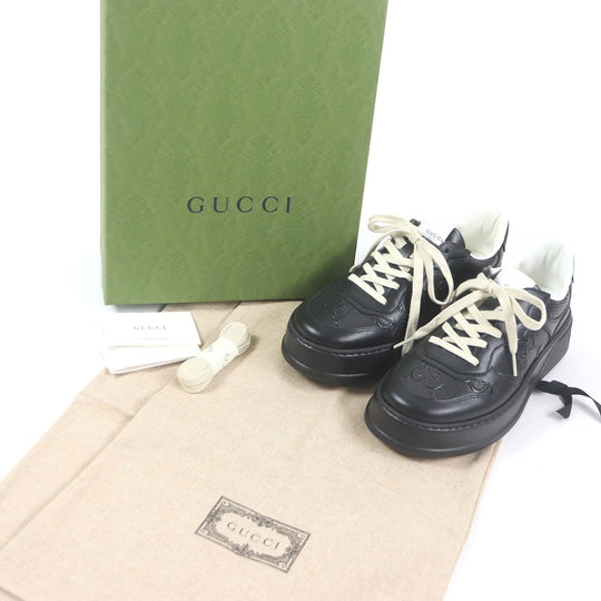 GUCCI sneakers 669582 Main: Leather black mens 6 Used Authentic