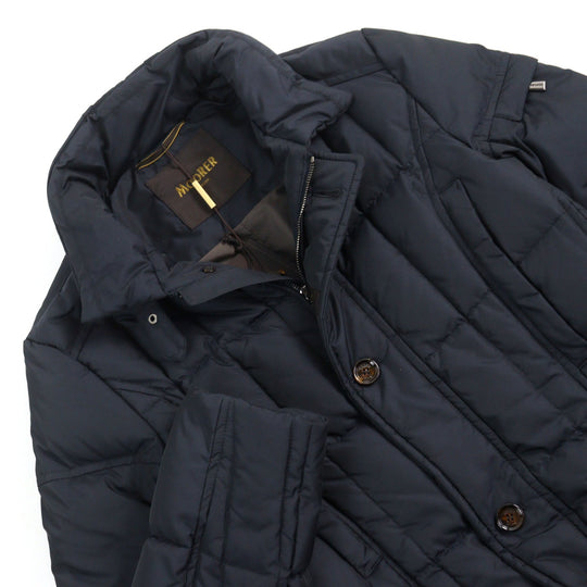 MOORER Down jacket Outer: 100% polyester, Lining: 50% polyester, Lining: 50% nylon, Sleeve lining: 100% nylon, Filling: down Navy VALENTE-KM mens 44 Used Authentic