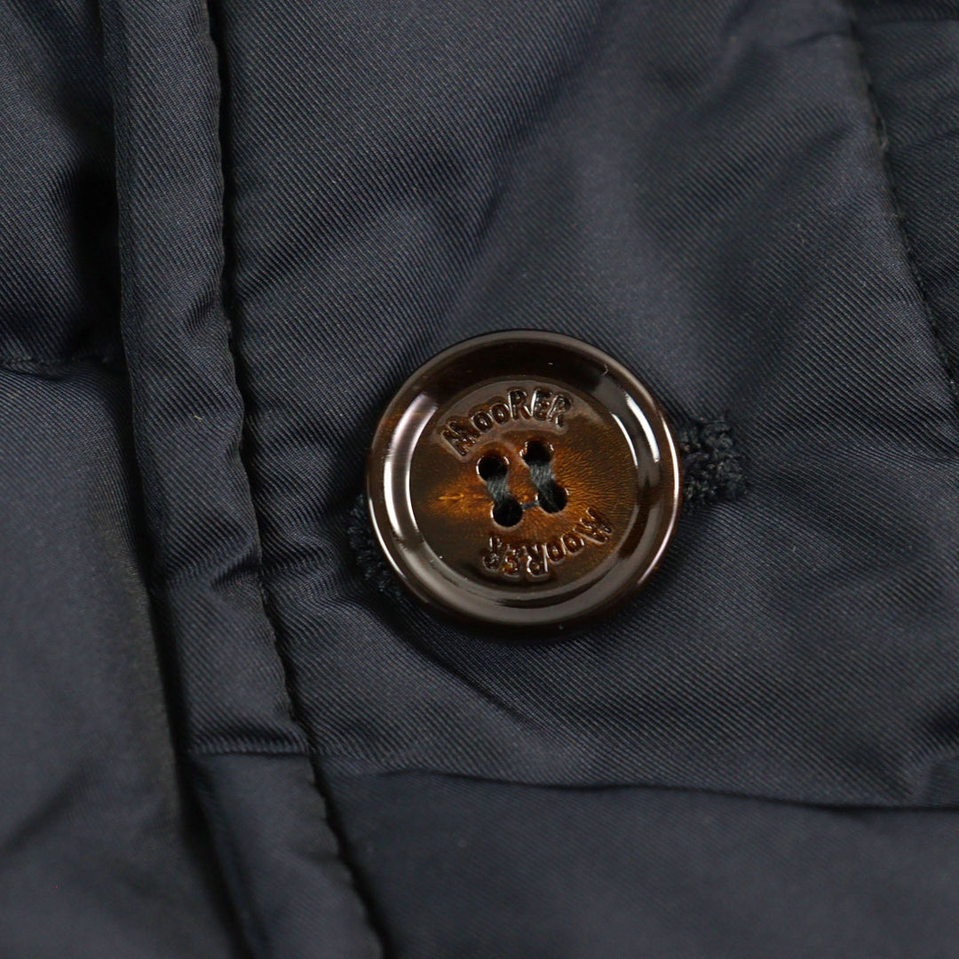 MOORER Down jacket Outer: 100% polyester, Lining: 50% polyester, Lining: 50% nylon, Sleeve lining: 100% nylon, Filling: down Navy VALENTE-KM mens 44 Used Authentic