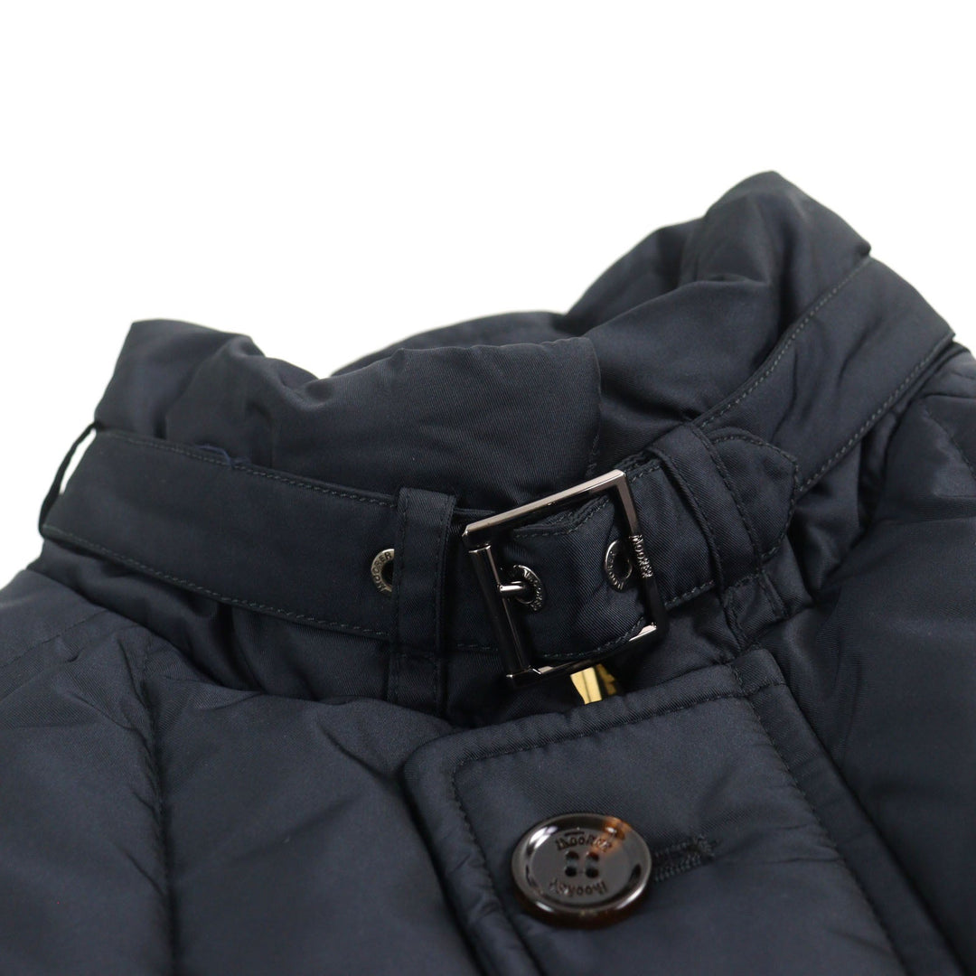 MOORER Down jacket Outer: 100% polyester, Lining: 50% polyester, Lining: 50% nylon, Sleeve lining: 100% nylon, Filling: down Navy VALENTE-KM mens 44 Used Authentic