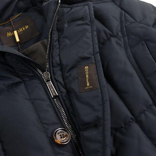 MOORER Down jacket Outer: 100% polyester, Lining: 50% polyester, Lining: 50% nylon, Sleeve lining: 100% nylon, Filling: down Navy VALENTE-KM mens 44 Used Authentic